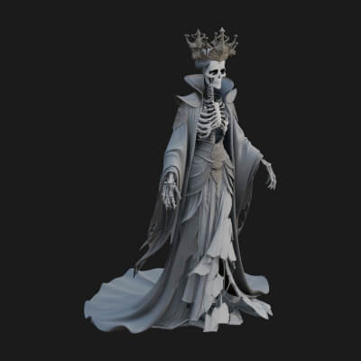 Crowned Skeleton Queen Statue Design 3 3D Print Model