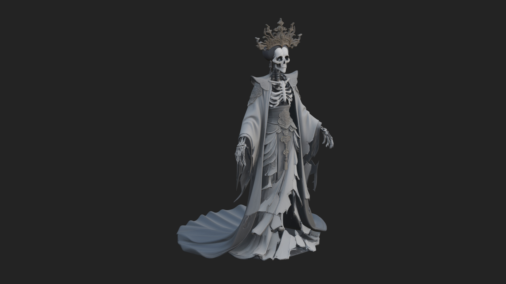 Crowned Skeleton Queen Statue Design 4 3D Print Model 3D Model