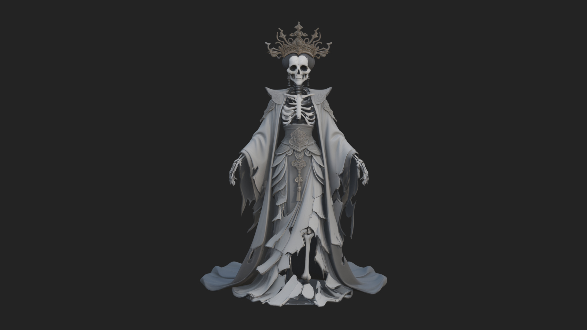 Crowned Skeleton Queen Statue Design 4 3D Print Model 3D Model