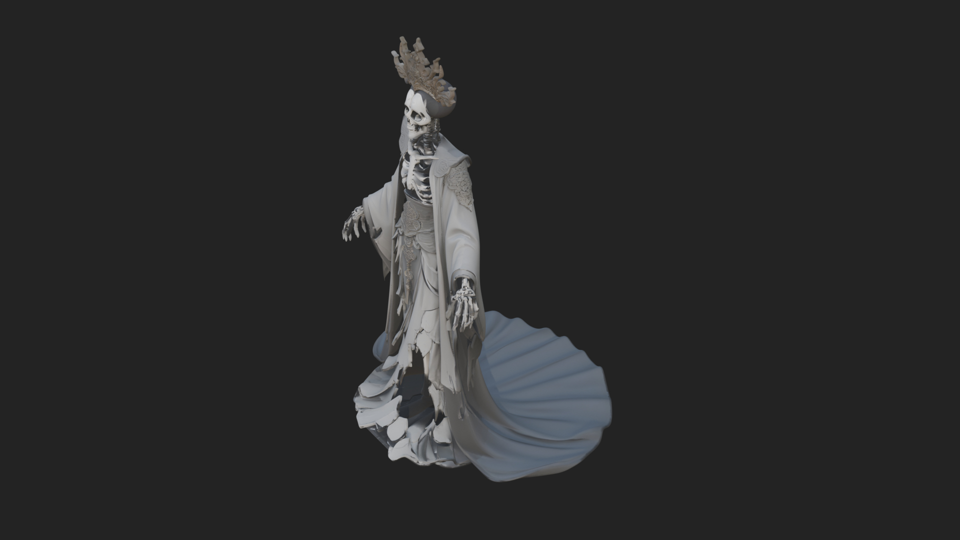 Crowned Skeleton Queen Statue Design 4 3D Print Model 3D Model