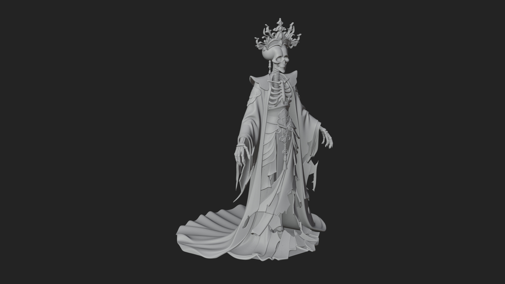 Crowned Skeleton Queen Statue Design 4 3D Print Model 3D Model