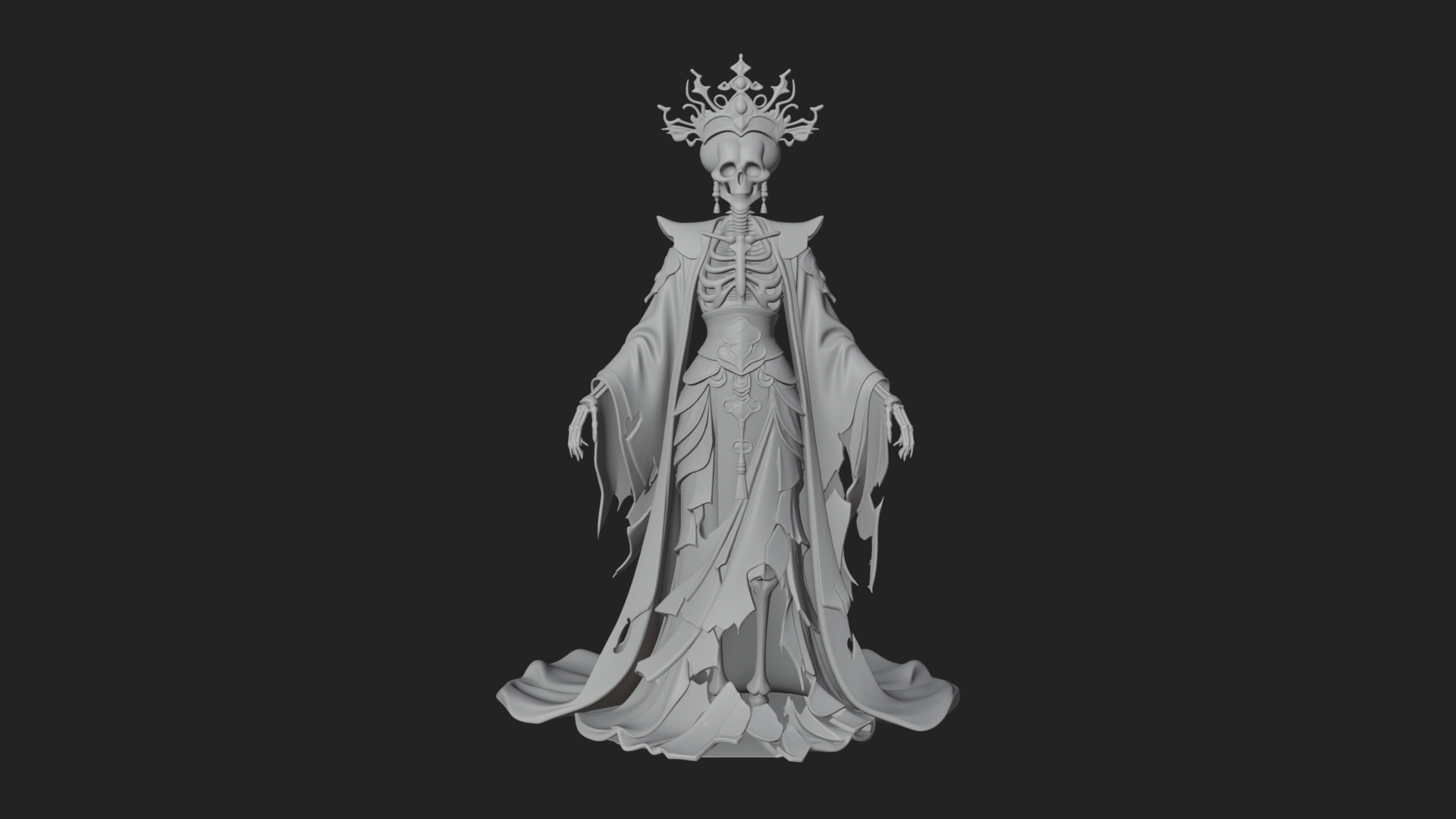 Crowned Skeleton Queen Statue Design 4 3D Print Model 3D Model