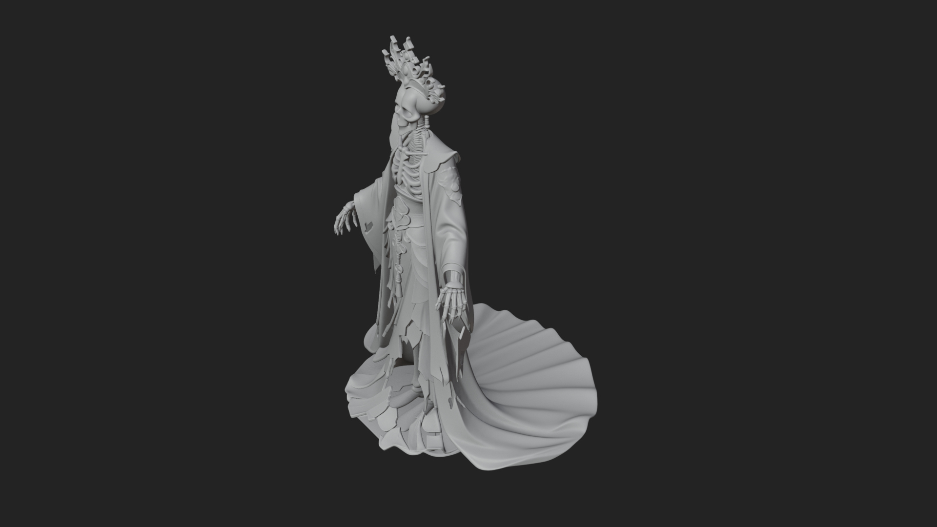 Crowned Skeleton Queen Statue Design 4 3D Print Model 3D Model