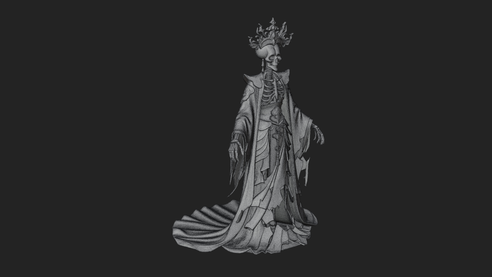 Crowned Skeleton Queen Statue Design 4 3D Print Model 3D Model
