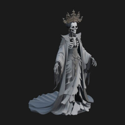 Crowned Skeleton Queen Statue Design 4 3D Print Model