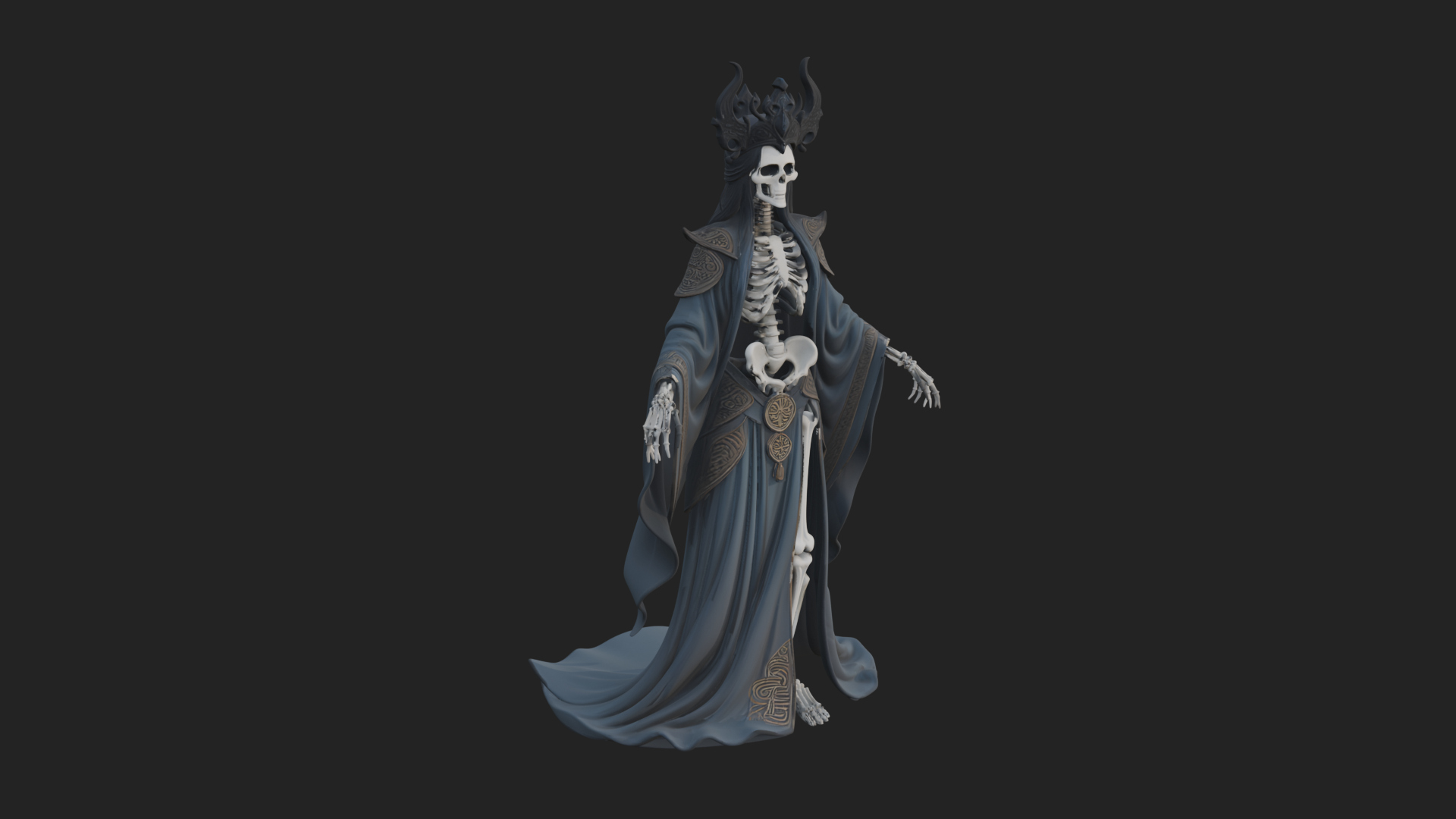 Crowned Skeleton Queen Statue Design 5 3D Print Model 3D Model