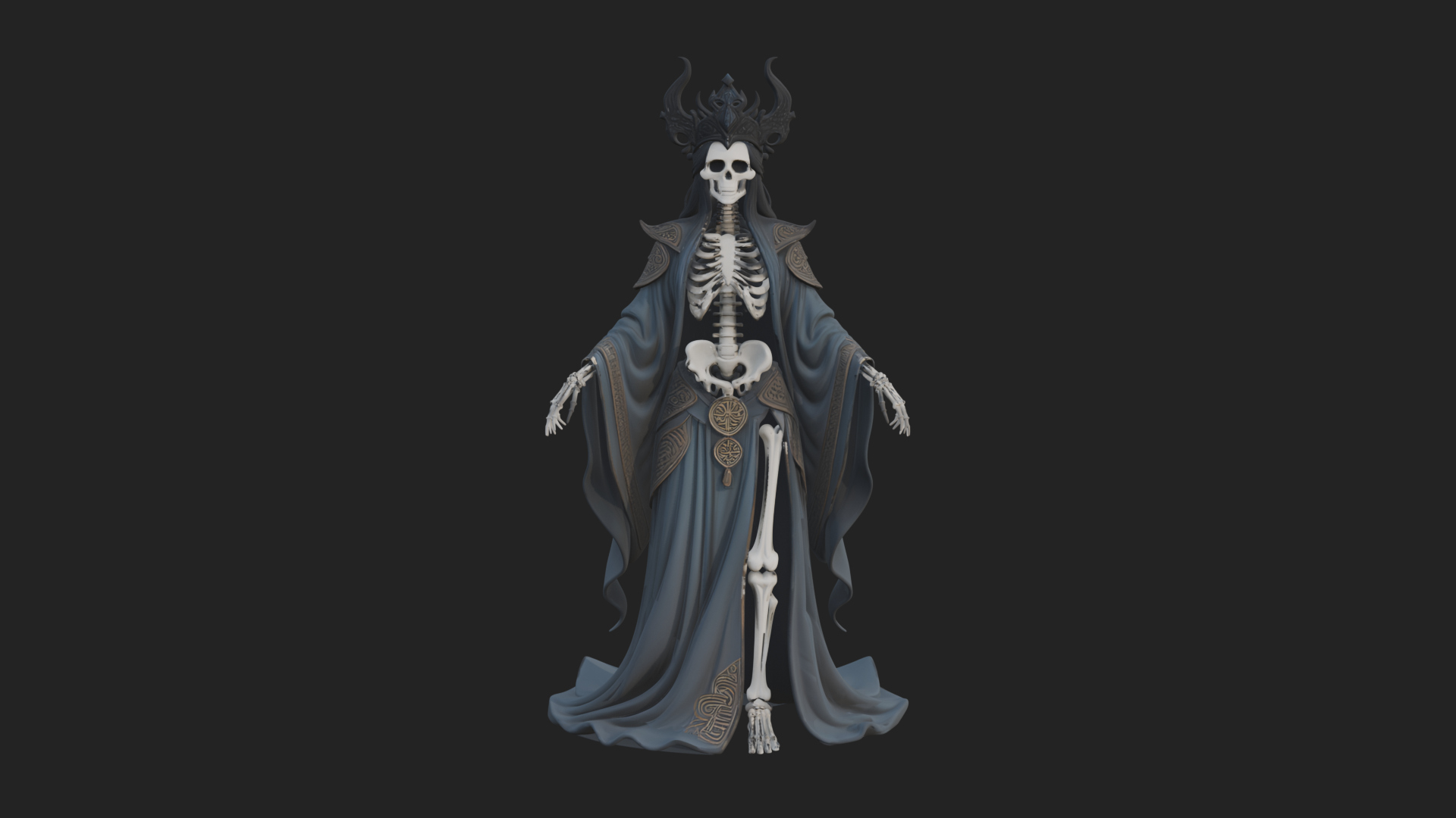 Crowned Skeleton Queen Statue Design 5 3D Print Model 3D Model