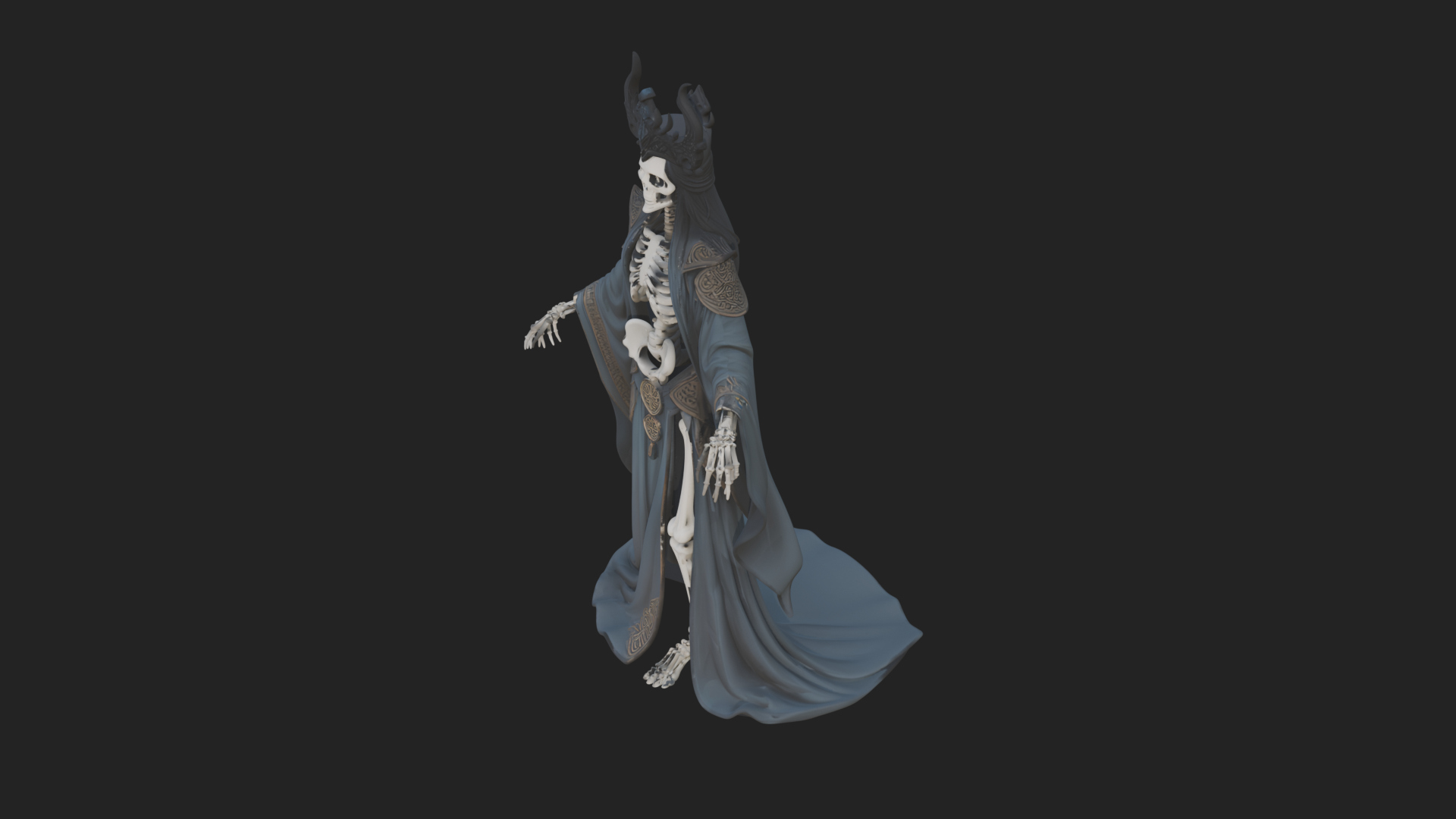 Crowned Skeleton Queen Statue Design 5 3D Print Model 3D Model
