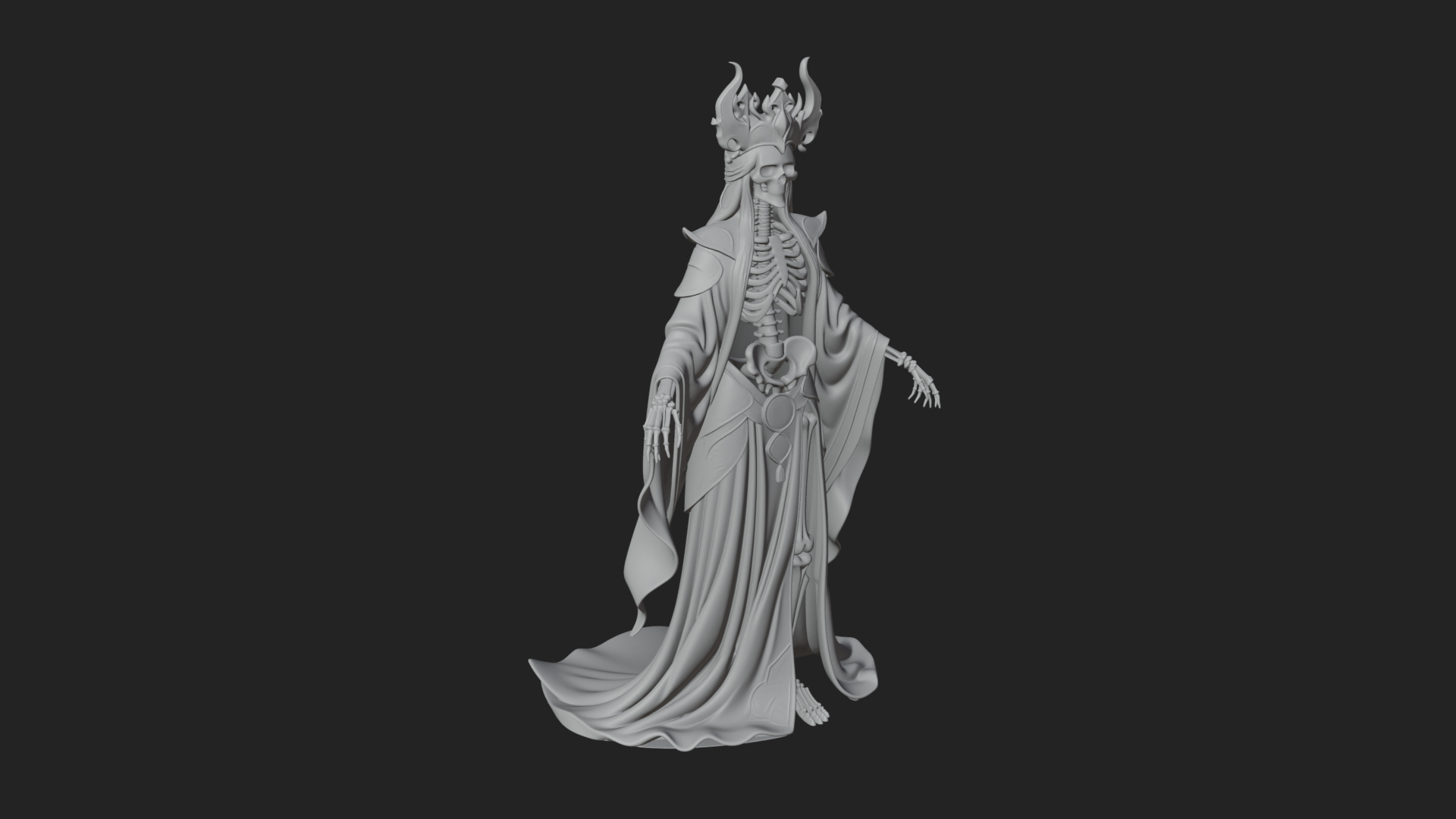 Crowned Skeleton Queen Statue Design 5 3D Print Model 3D Model