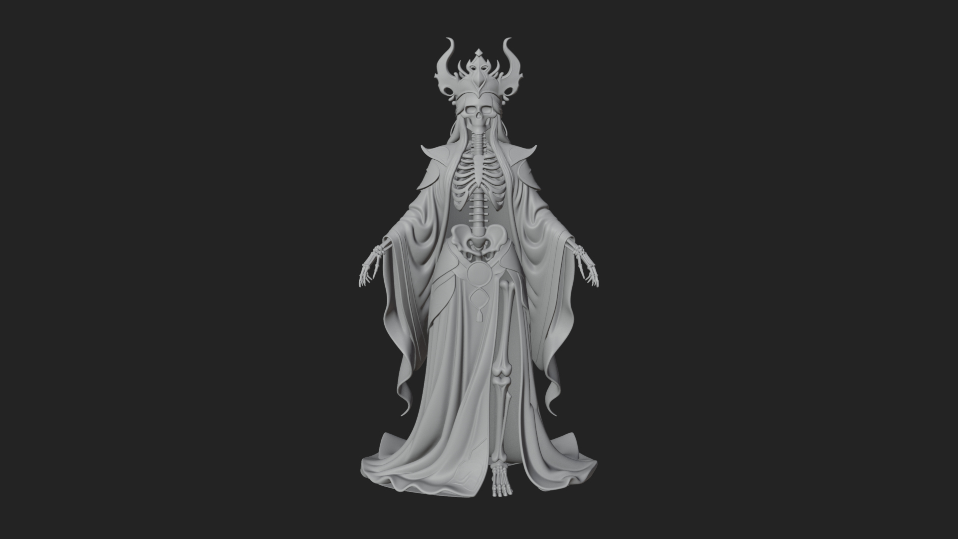 Crowned Skeleton Queen Statue Design 5 3D Print Model 3D Model