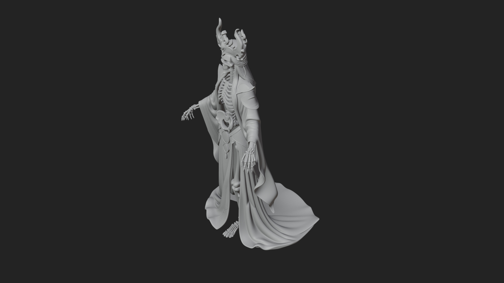 Crowned Skeleton Queen Statue Design 5 3D Print Model 3D Model