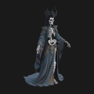 Crowned Skeleton Queen Statue Design 5 3D Print Model