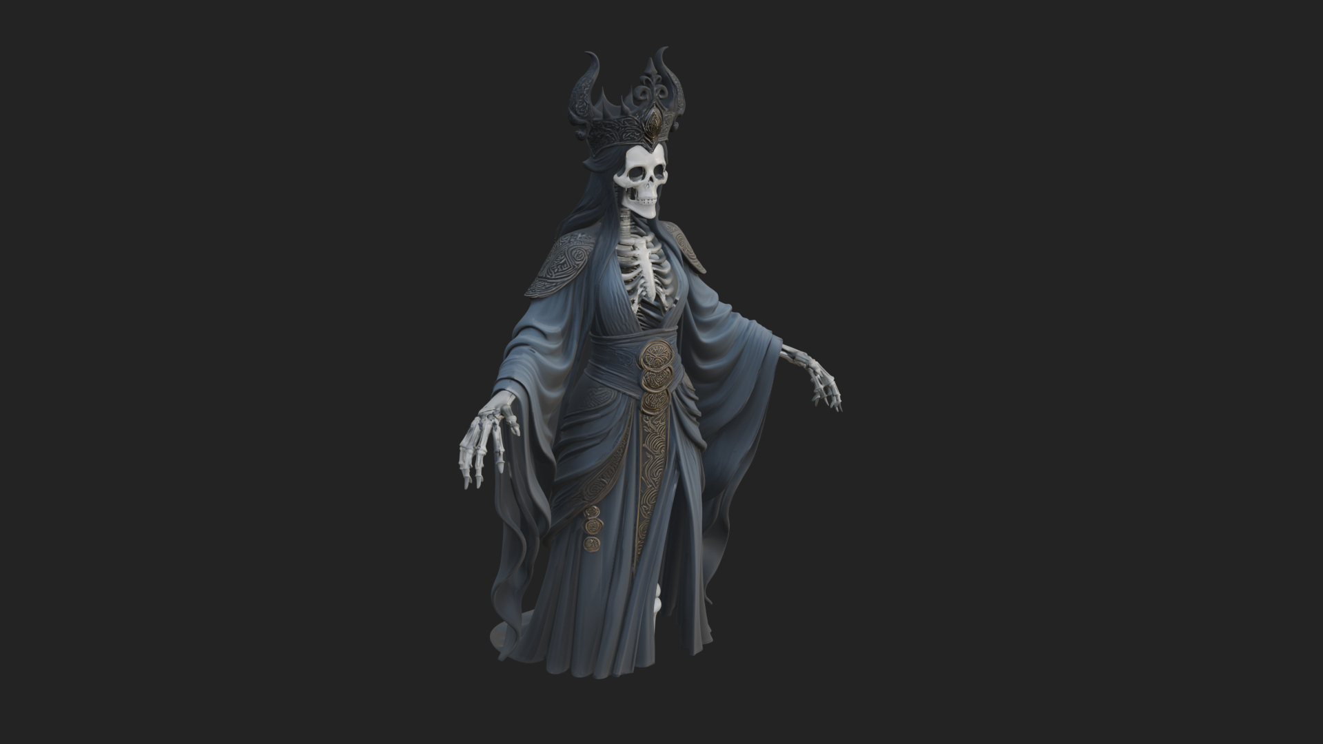 Crowned Skeleton Queen Statue Design 6 3D Print Model 3D Model