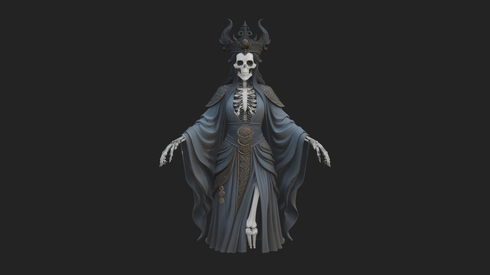 Crowned Skeleton Queen Statue Design 6 3D Print Model 3D Model