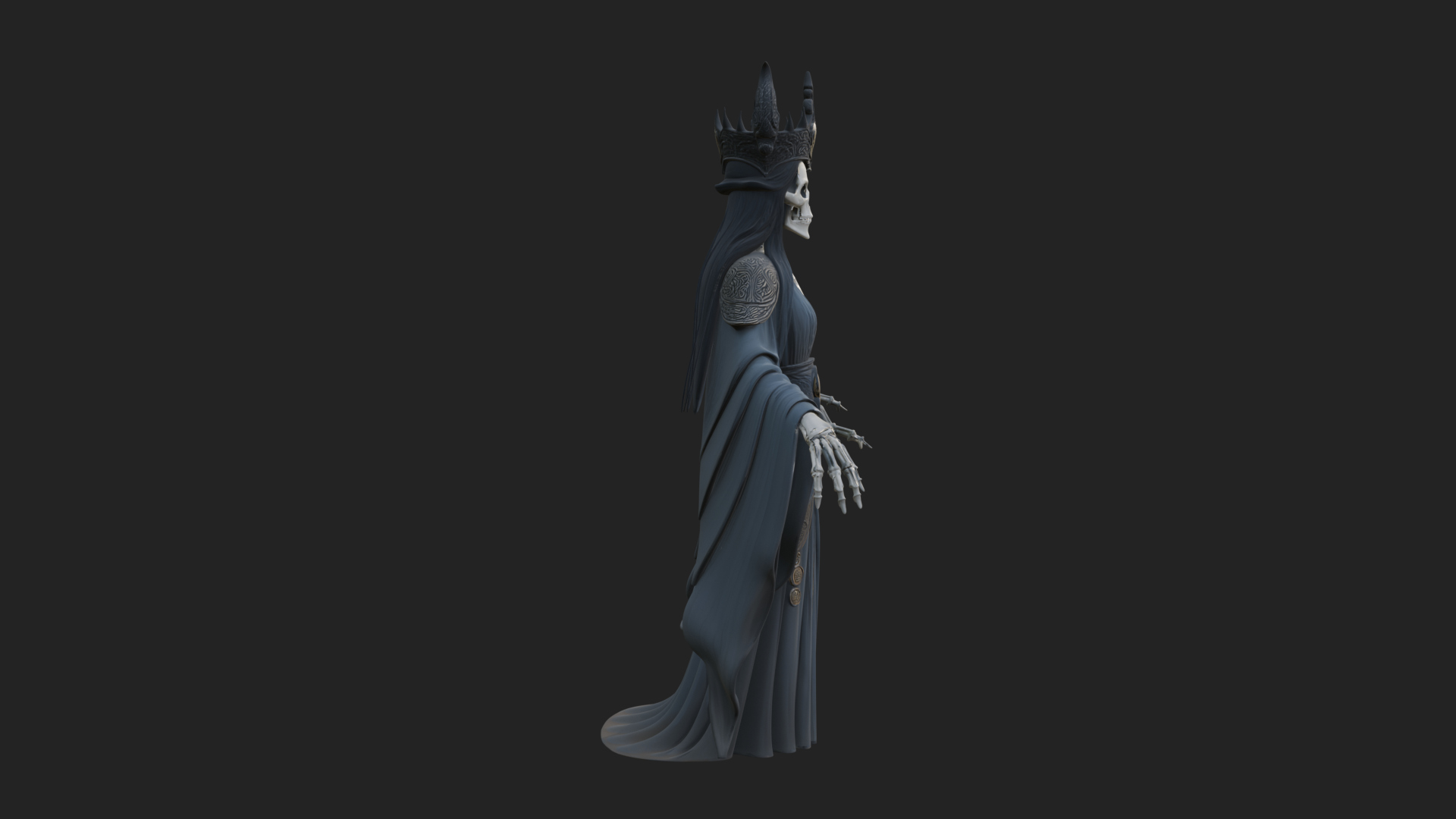 Crowned Skeleton Queen Statue Design 6 3D Print Model 3D Model