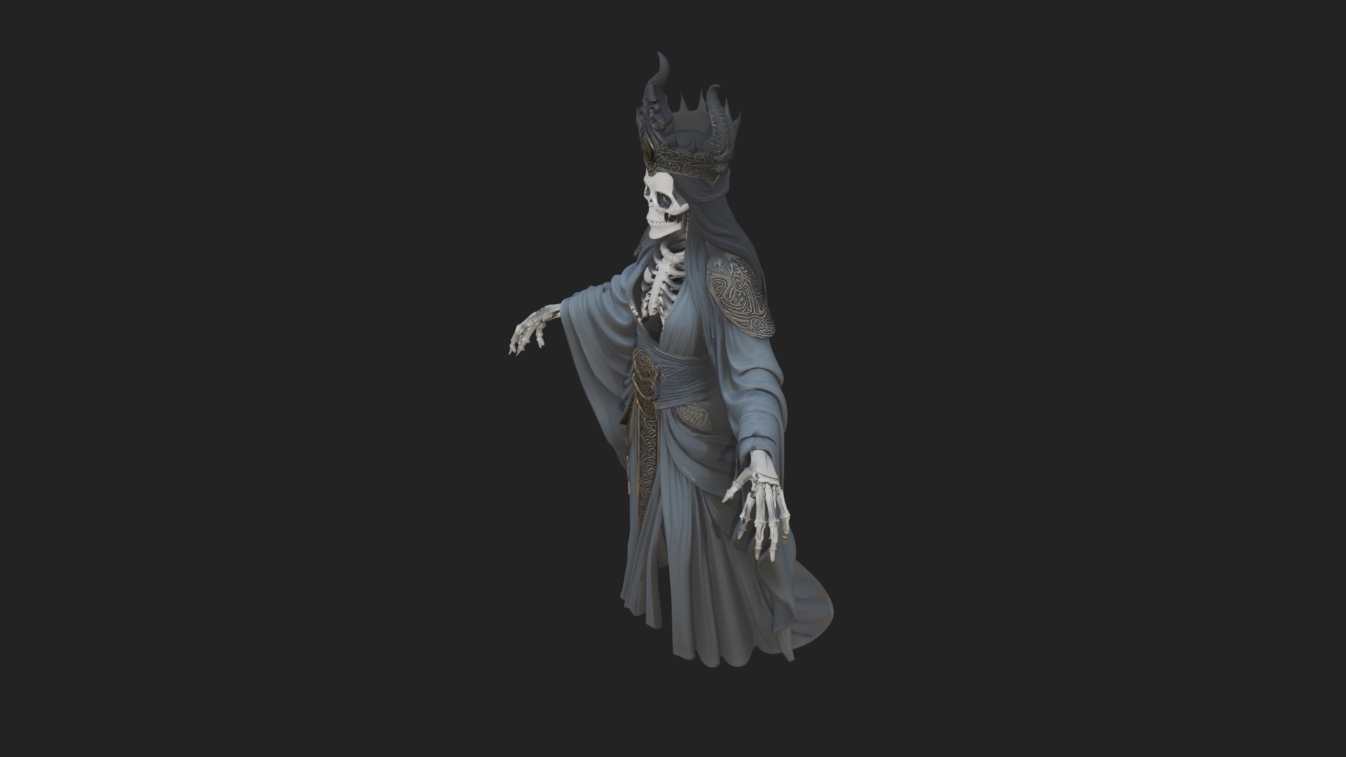 Crowned Skeleton Queen Statue Design 6 3D Print Model 3D Model
