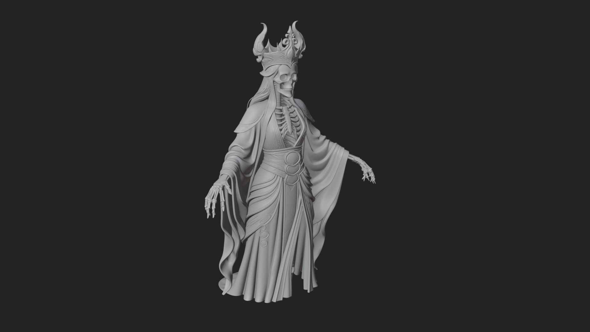 Crowned Skeleton Queen Statue Design 6 3D Print Model 3D Model