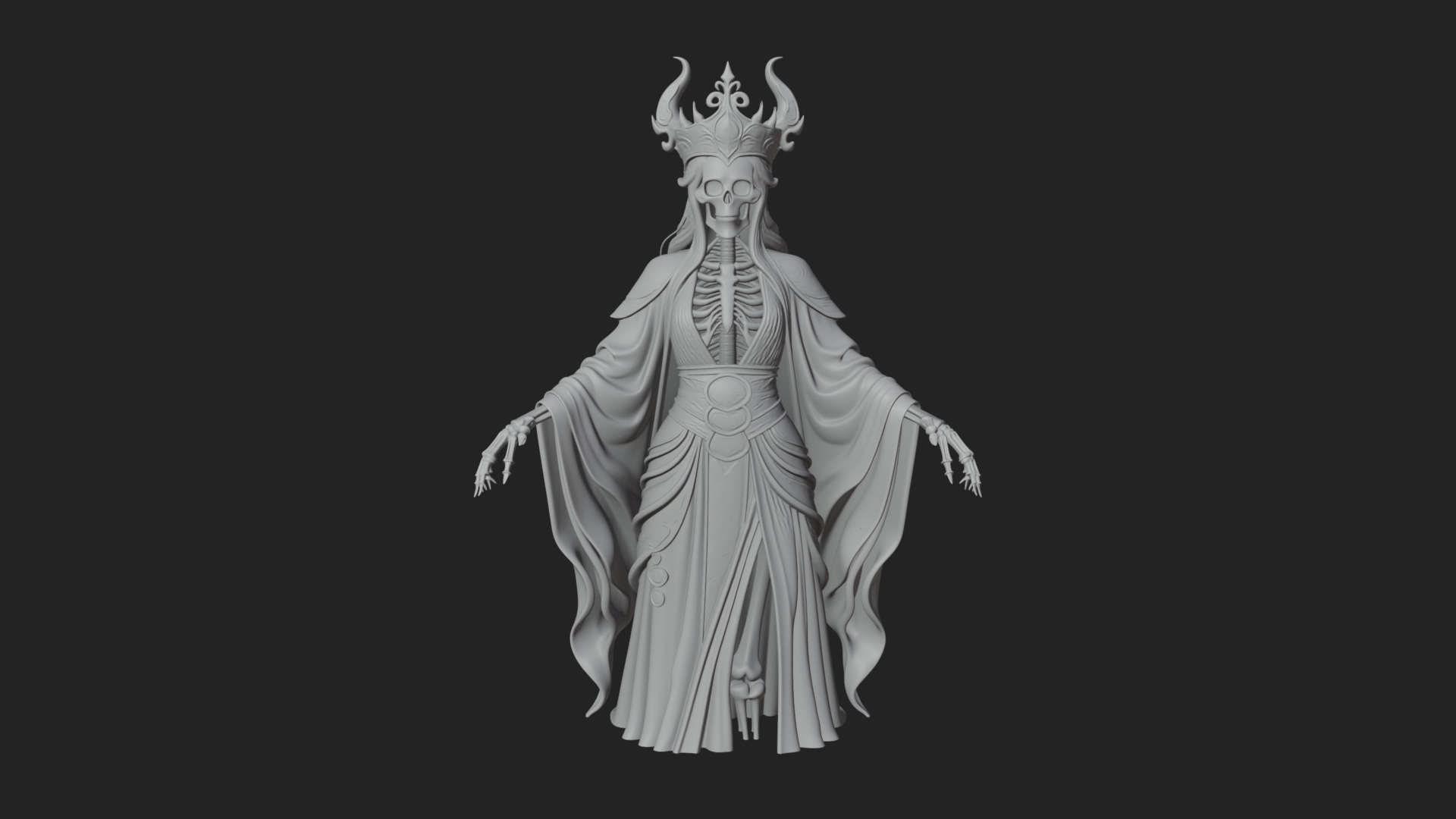 Crowned Skeleton Queen Statue Design 6 3D Print Model 3D Model
