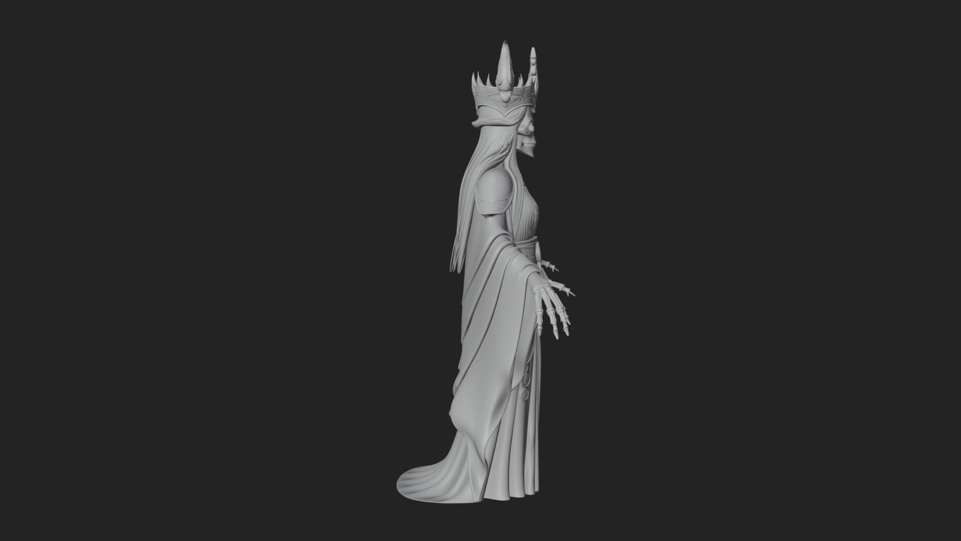 Crowned Skeleton Queen Statue Design 6 3D Print Model 3D Model