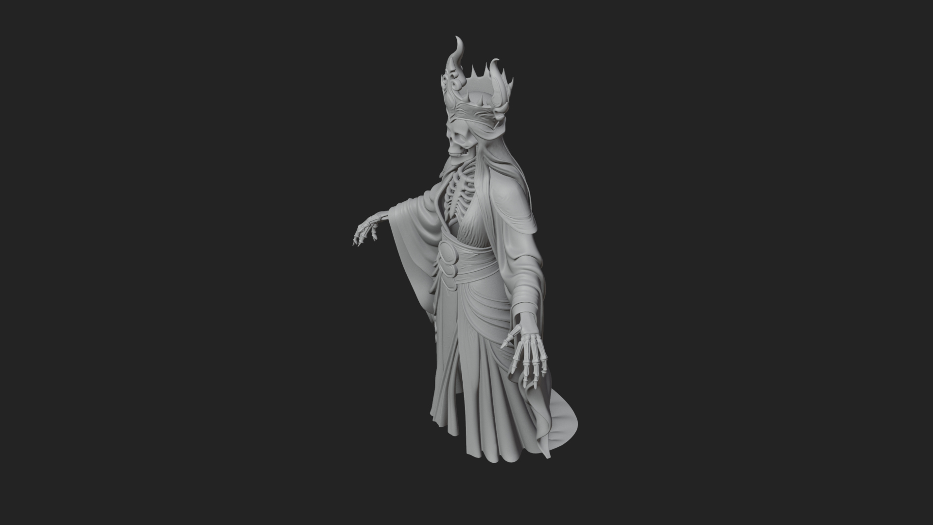 Crowned Skeleton Queen Statue Design 6 3D Print Model 3D Model