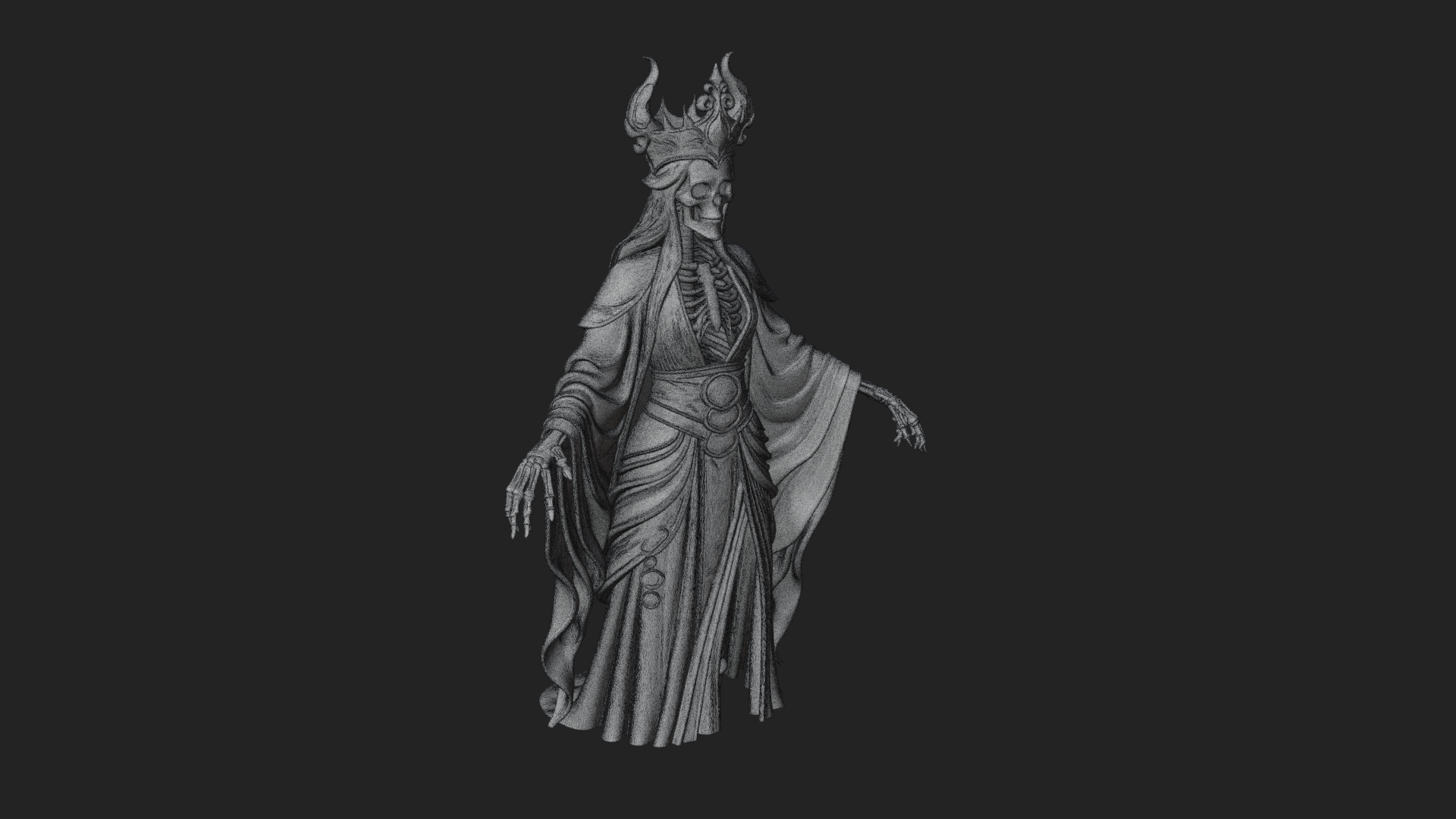 Crowned Skeleton Queen Statue Design 6 3D Print Model 3D Model
