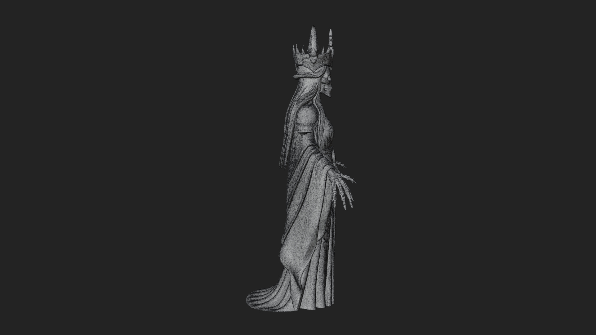 Crowned Skeleton Queen Statue Design 6 3D Print Model 3D Model
