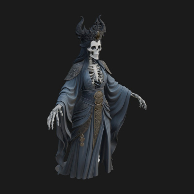 Crowned Skeleton Queen Statue Design 6 3D Print Model