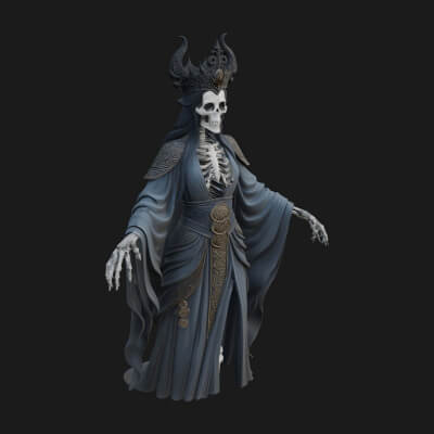 Crowned Skeleton Queen Statue Design 6 3D Print Model