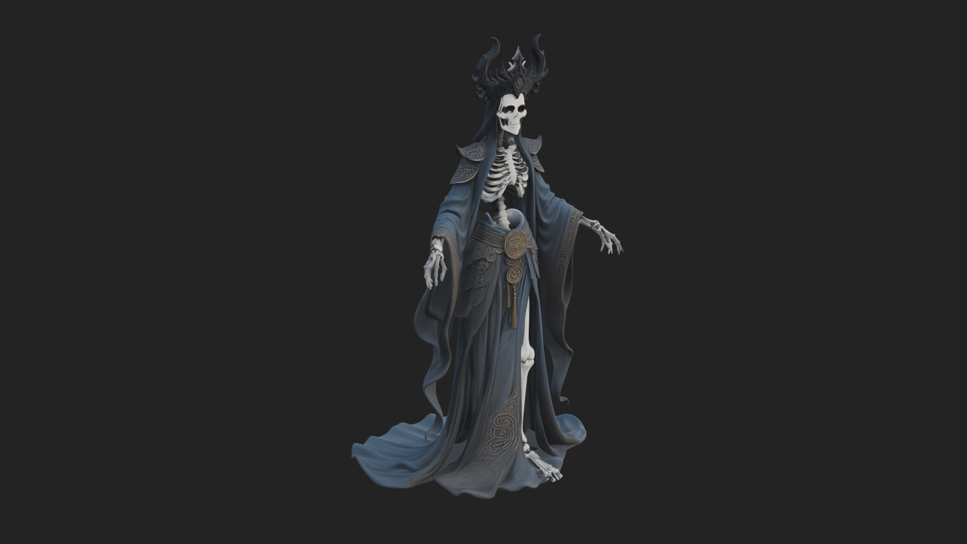 Crowned Skeleton Queen Statue Design 7 3D Print Model 3D Model