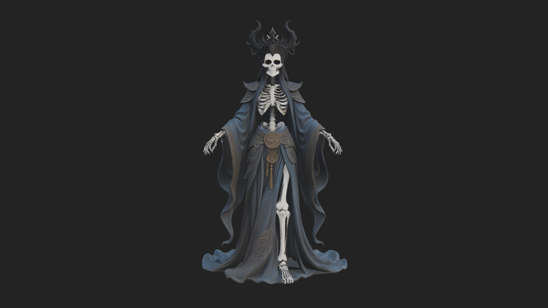 Crowned Skeleton Queen Statue Design 7 3D Print Model 3D Model