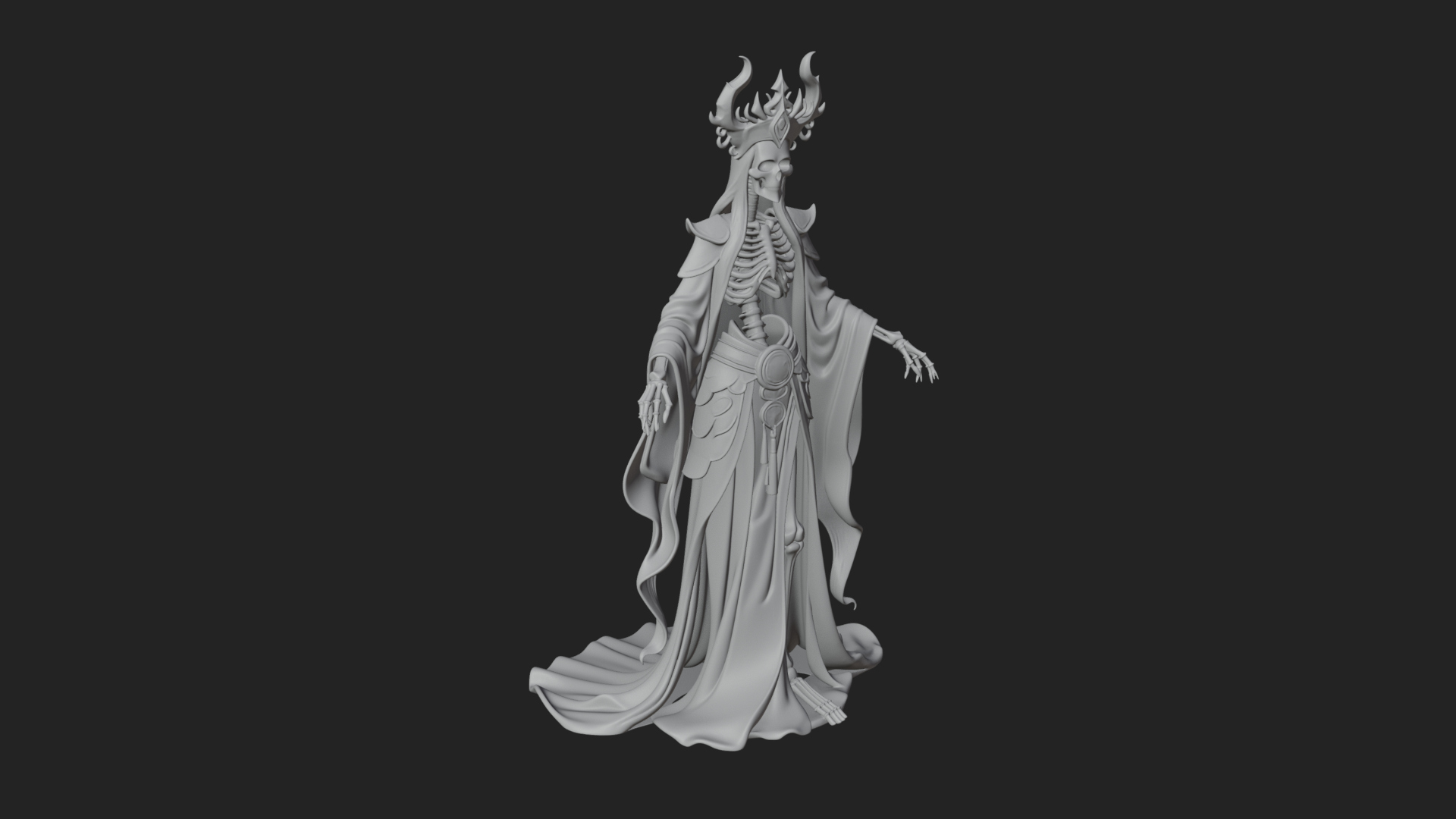 Crowned Skeleton Queen Statue Design 7 3D Print Model 3D Model