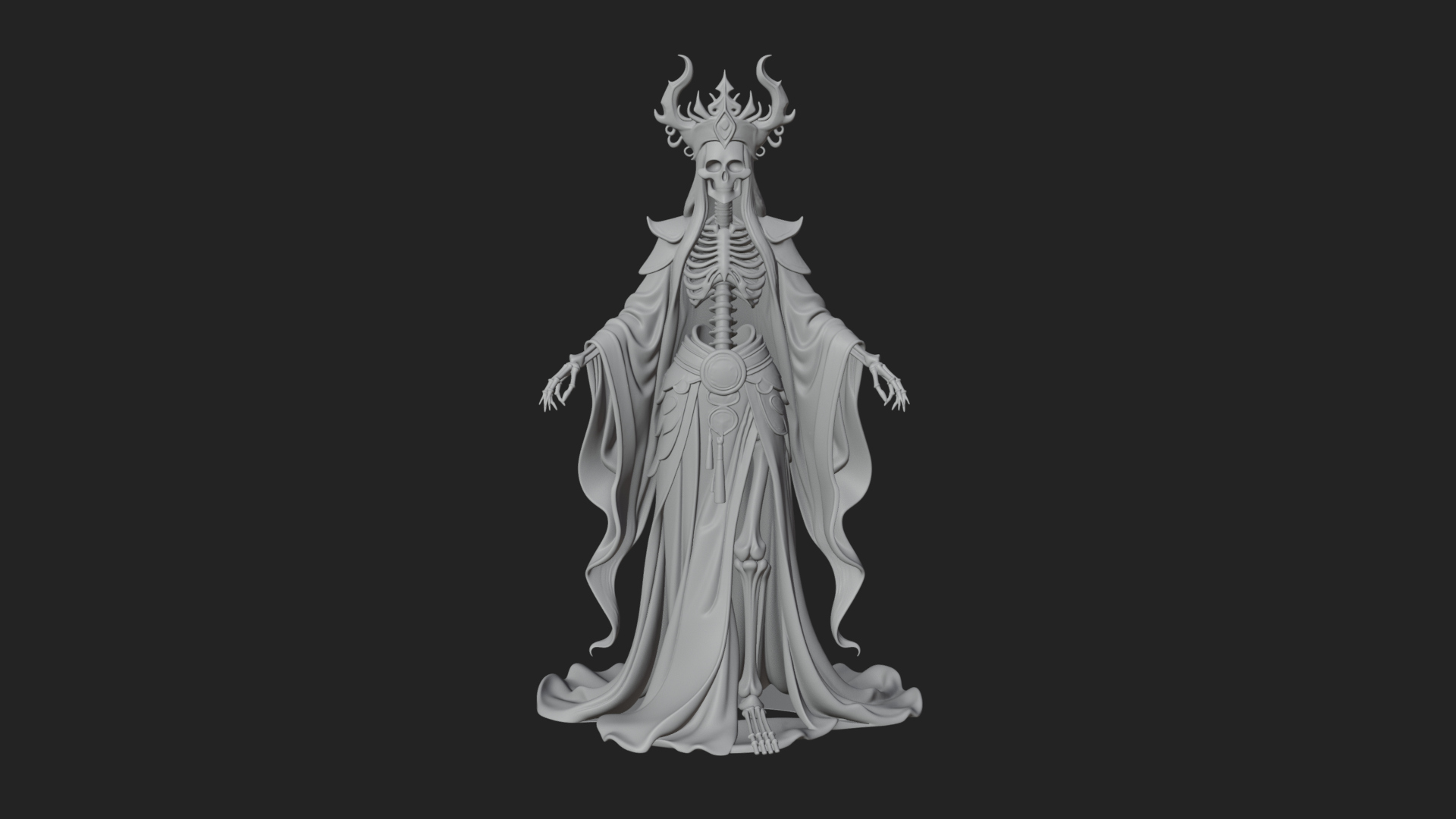 Crowned Skeleton Queen Statue Design 7 3D Print Model 3D Model