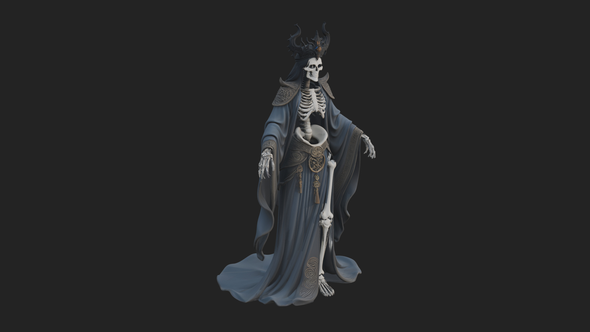 Crowned Skeleton Queen Statue Design 8 3D Print Model 3D Model