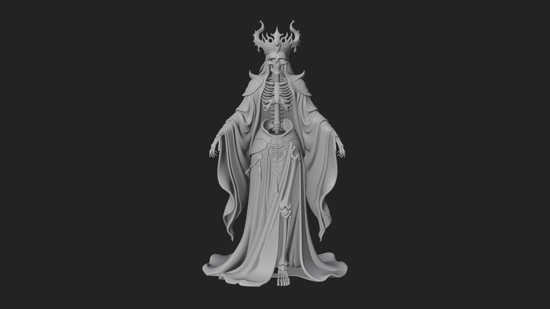 Crowned Skeleton Queen Statue Design 8 3D Print Model 3D Model