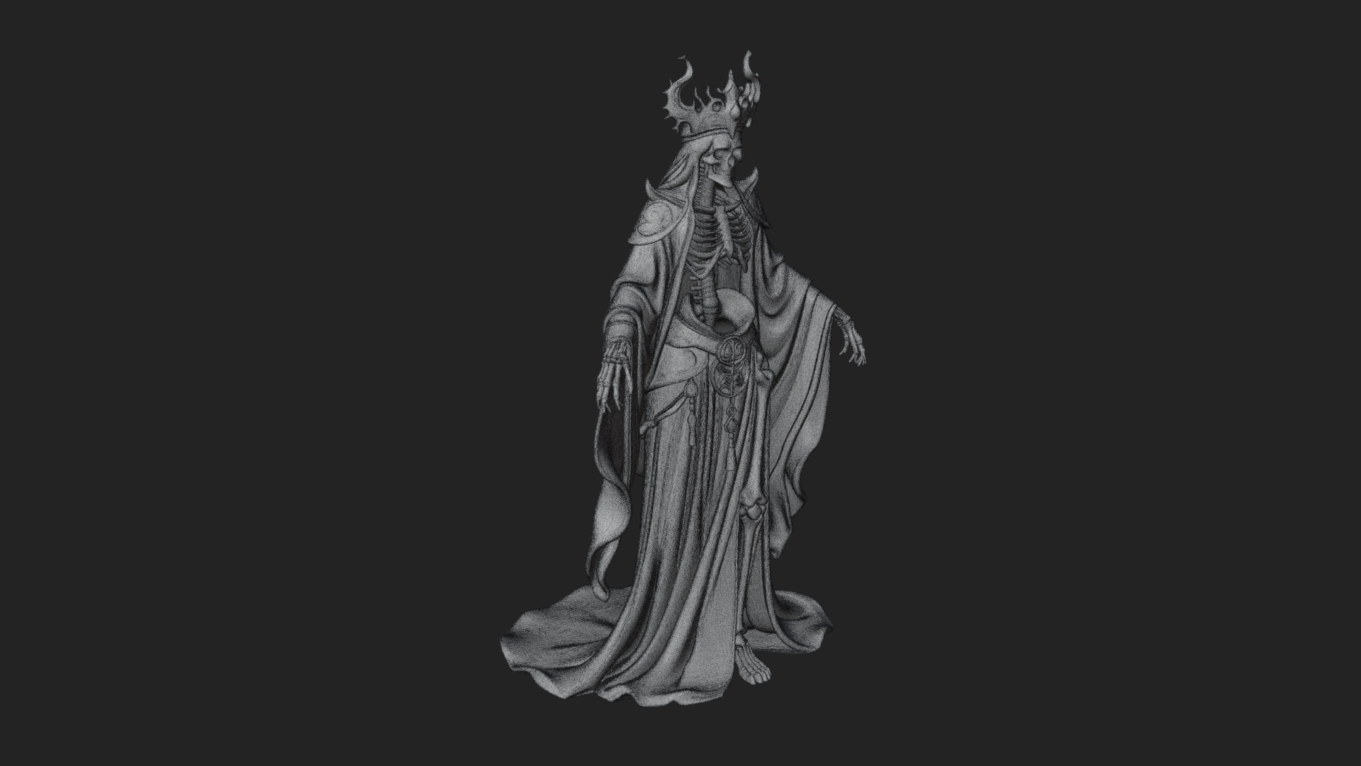 Crowned Skeleton Queen Statue Design 8 3D Print Model 3D Model