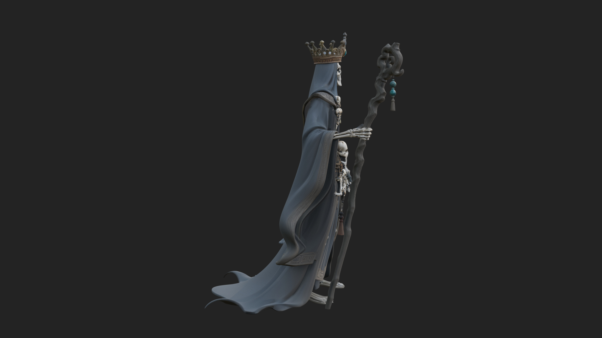 Crowned Skeleton Queen Statue Design 9 3D Print Model 3D Model