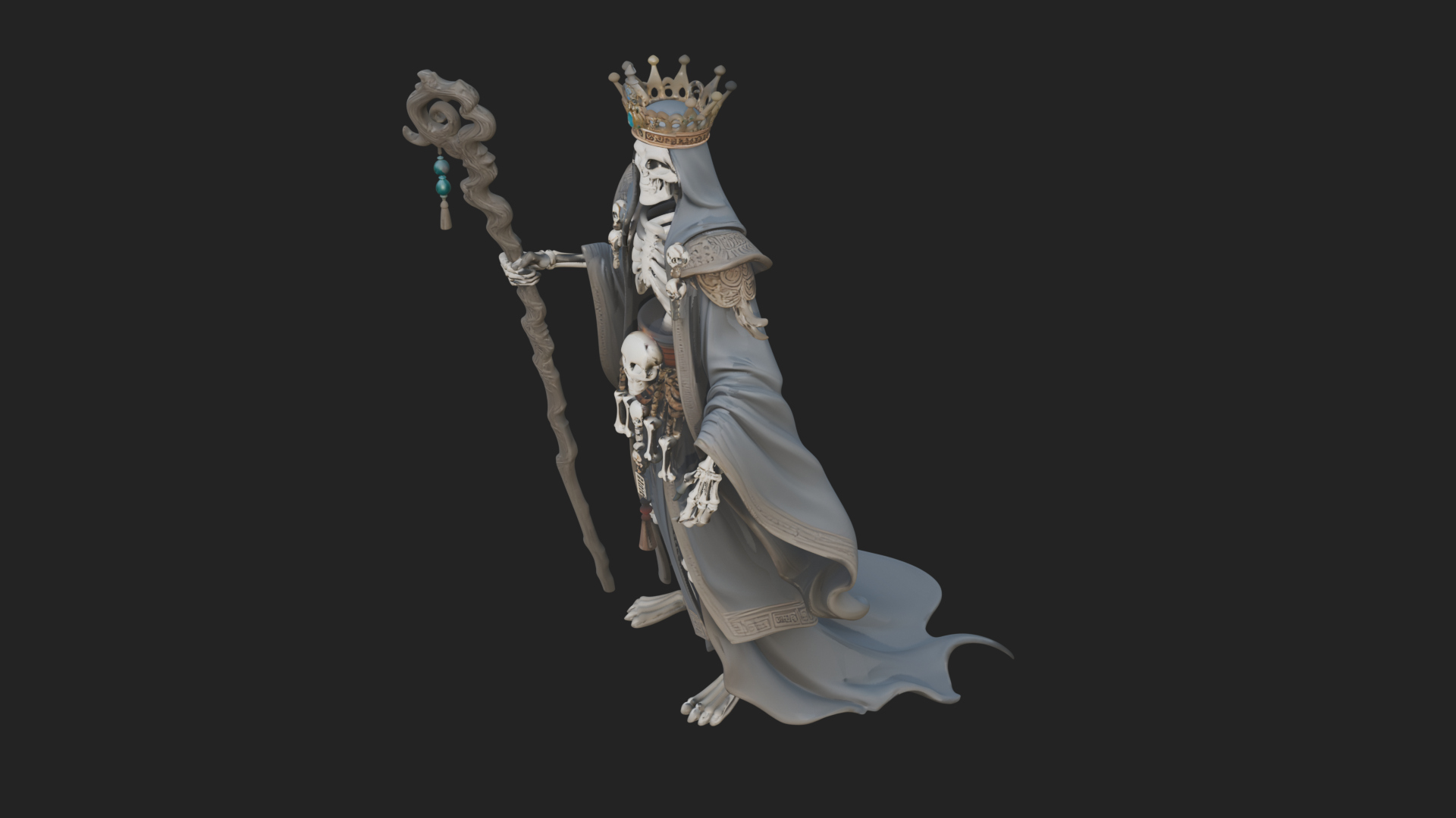 Crowned Skeleton Queen Statue Design 9 3D Print Model 3D Model