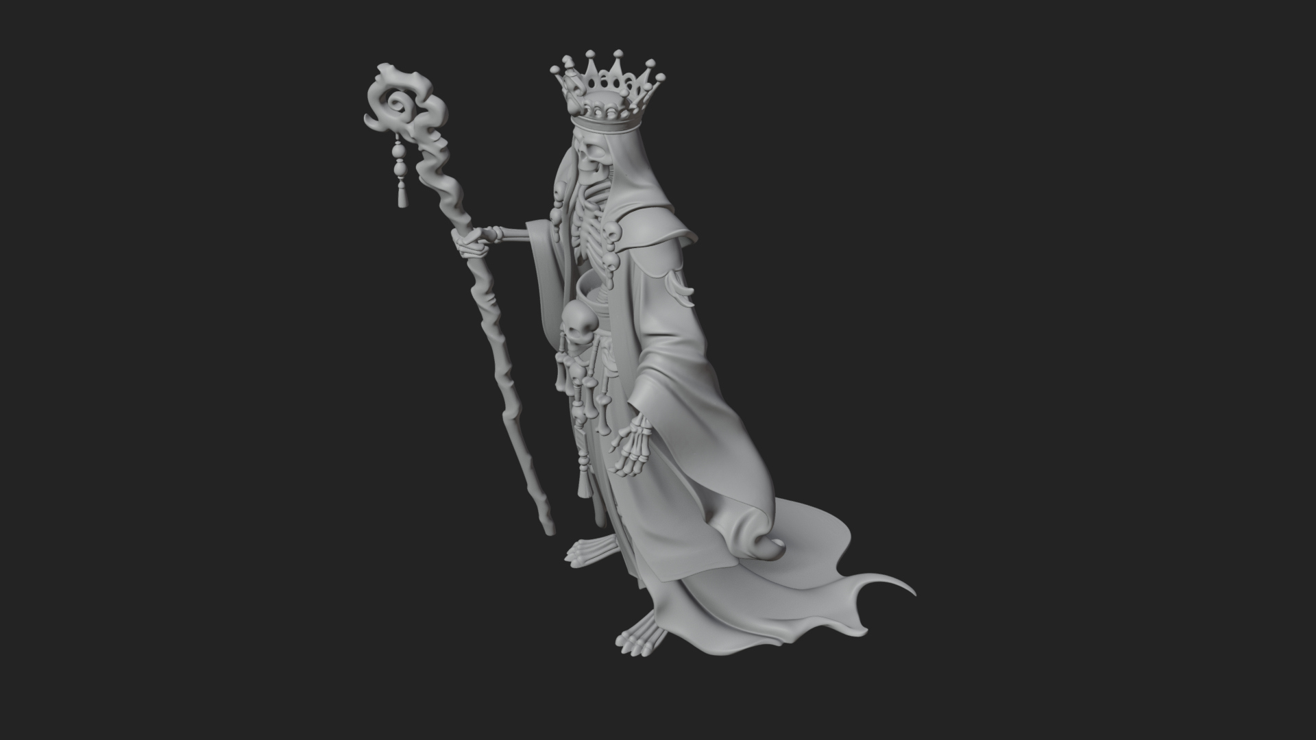 Crowned Skeleton Queen Statue Design 9 3D Print Model 3D Model