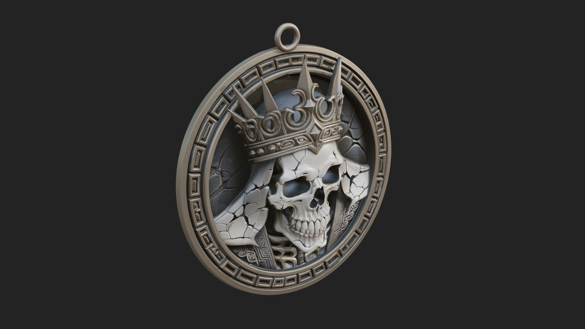 Crowned Skull Oval Relief Plaque Design 1 3D Print Model 3D Model