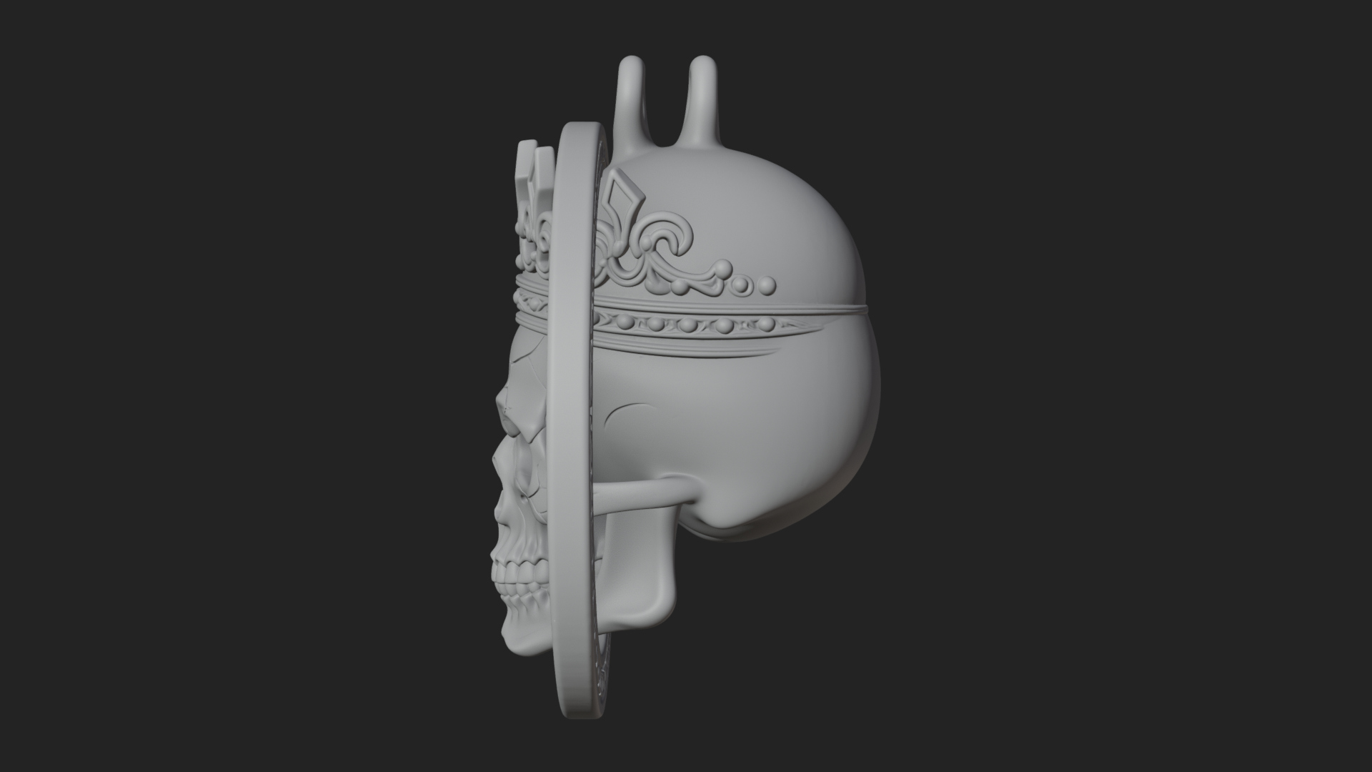 Crowned Skull Oval Relief Plaque Design 10 3D Print Model 3D Model
