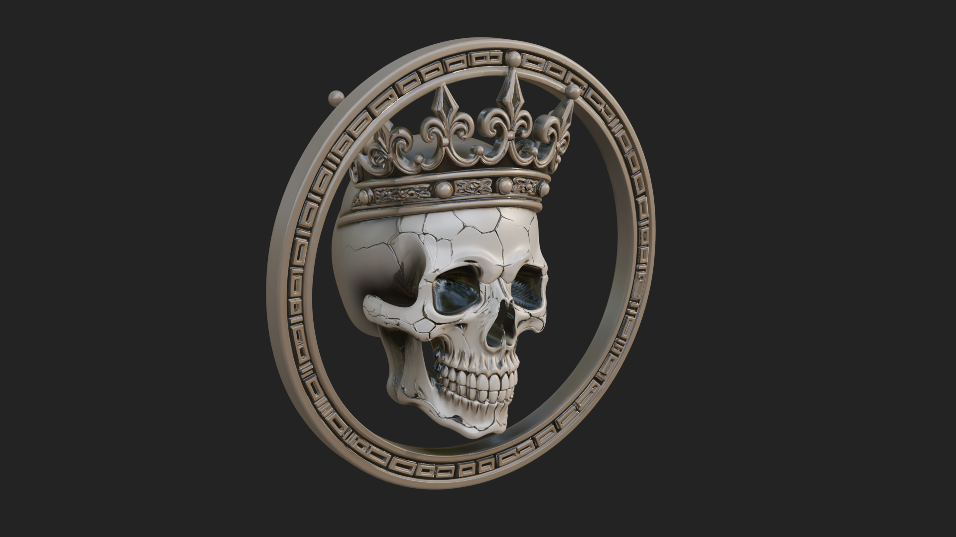 Crowned Skull Oval Relief Plaque Design 12 3D Print Model 3D Model