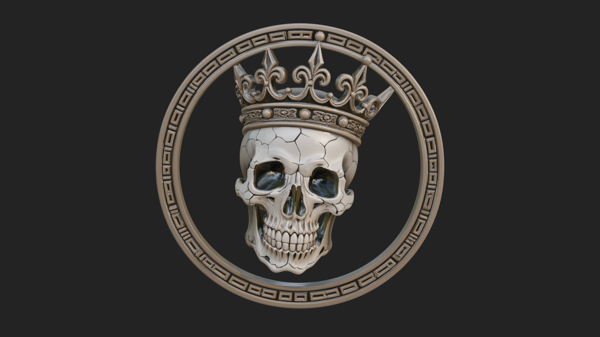 Crowned Skull Oval Relief Plaque Design 12 3D Print Model 3D Model