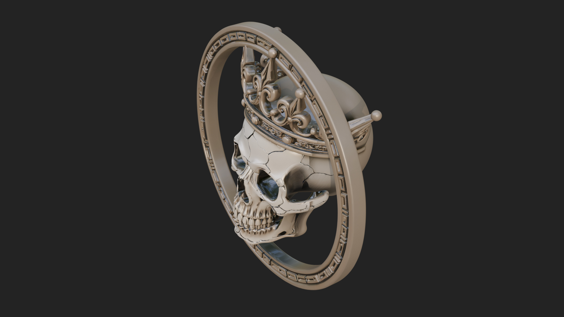 Crowned Skull Oval Relief Plaque Design 12 3D Print Model 3D Model