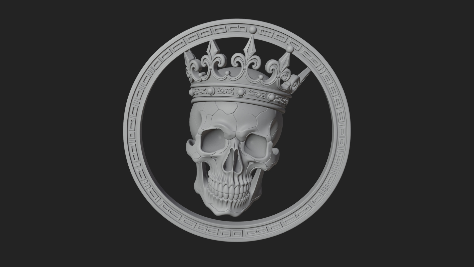 Crowned Skull Oval Relief Plaque Design 12 3D Print Model 3D Model