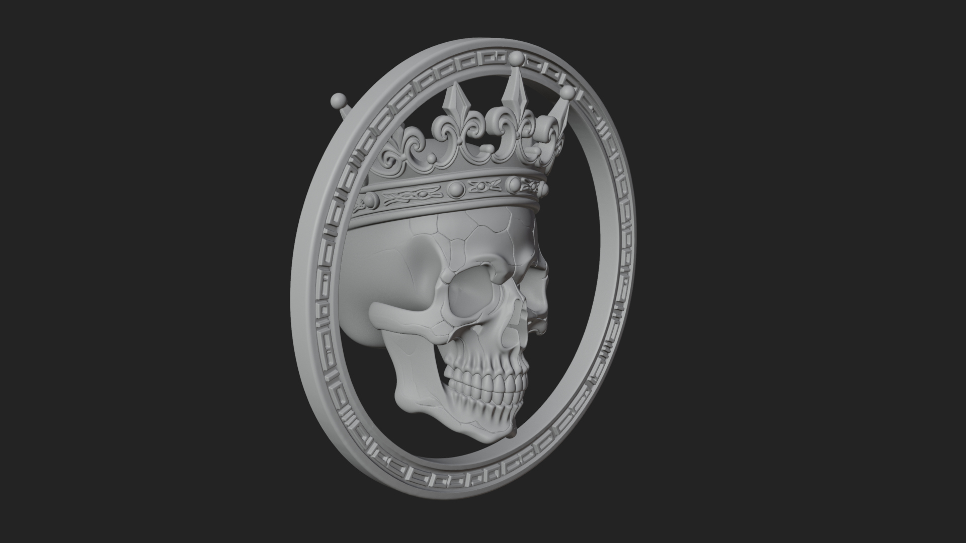 Crowned Skull Oval Relief Plaque Design 12 3D Print Model 3D Model