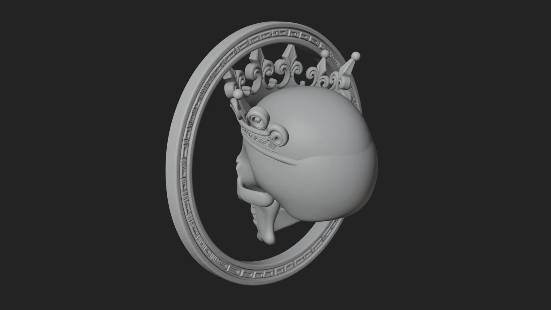 Crowned Skull Oval Relief Plaque Design 12 3D Print Model 3D Model