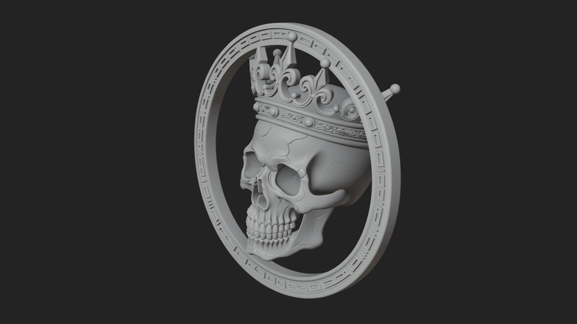 Crowned Skull Oval Relief Plaque Design 12 3D Print Model 3D Model