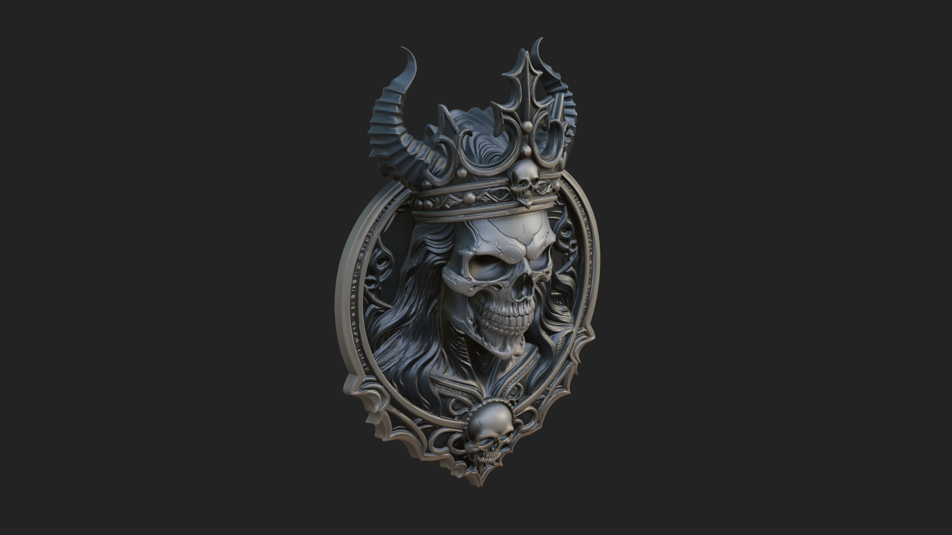 Crowned Skull Oval Relief Plaque Design 13 3D Print Model 3D Model