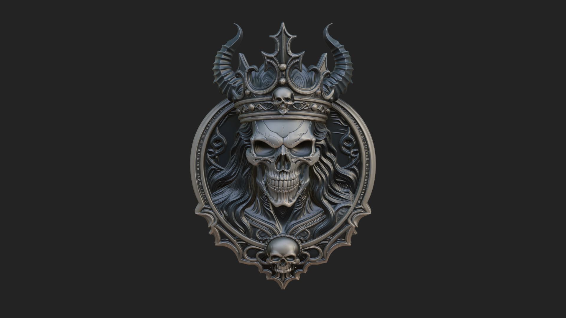 Crowned Skull Oval Relief Plaque Design 13 3D Print Model 3D Model