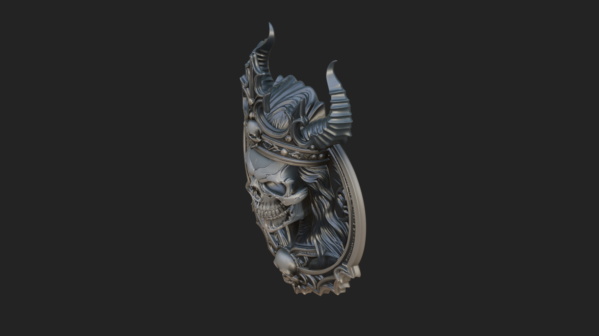 Crowned Skull Oval Relief Plaque Design 13 3D Print Model 3D Model